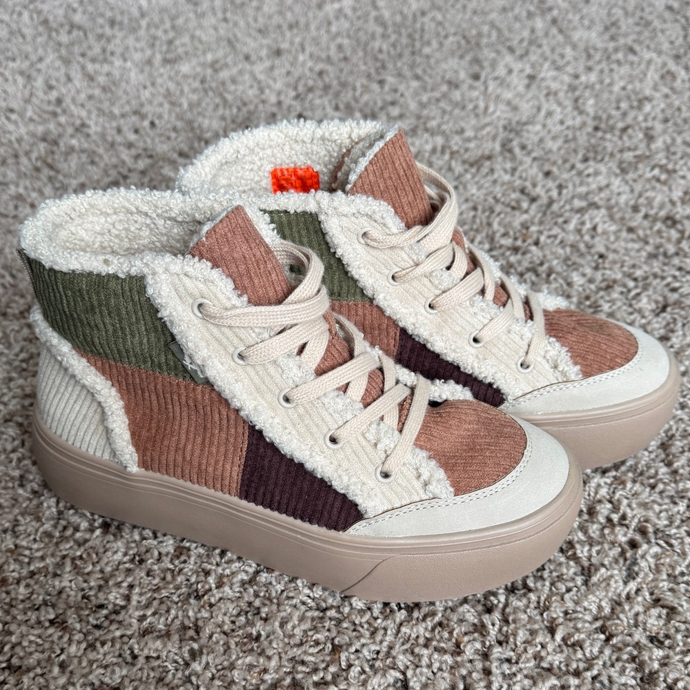 Rocket Dog Flair Patchwork Corduroy & Sherpa High Top Chunky Platform Sneakers